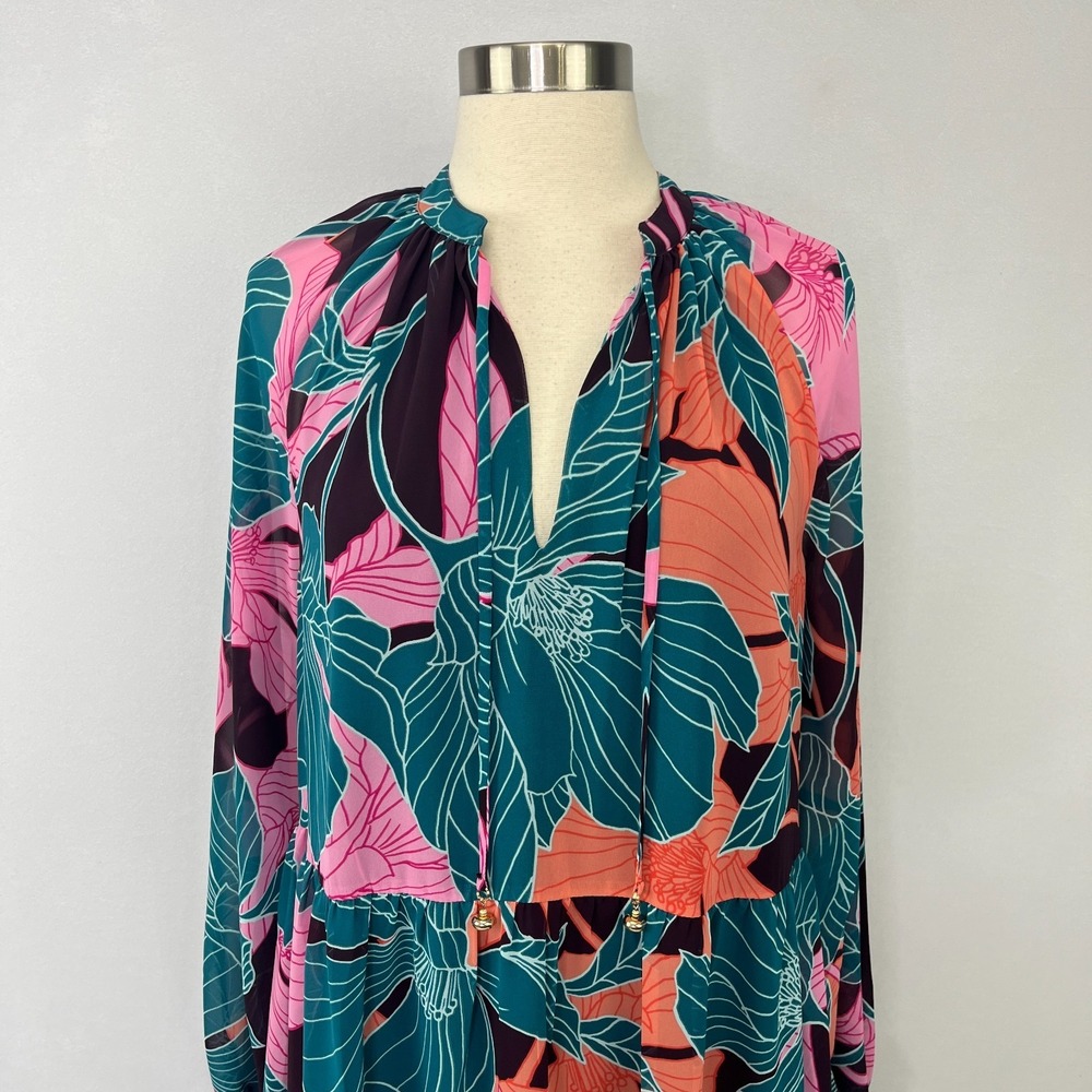 Trina Turk Rhapsodic Mini Dress Pink Green Tropical Floral Sz M Resortwear Party - Picture 4 of 15